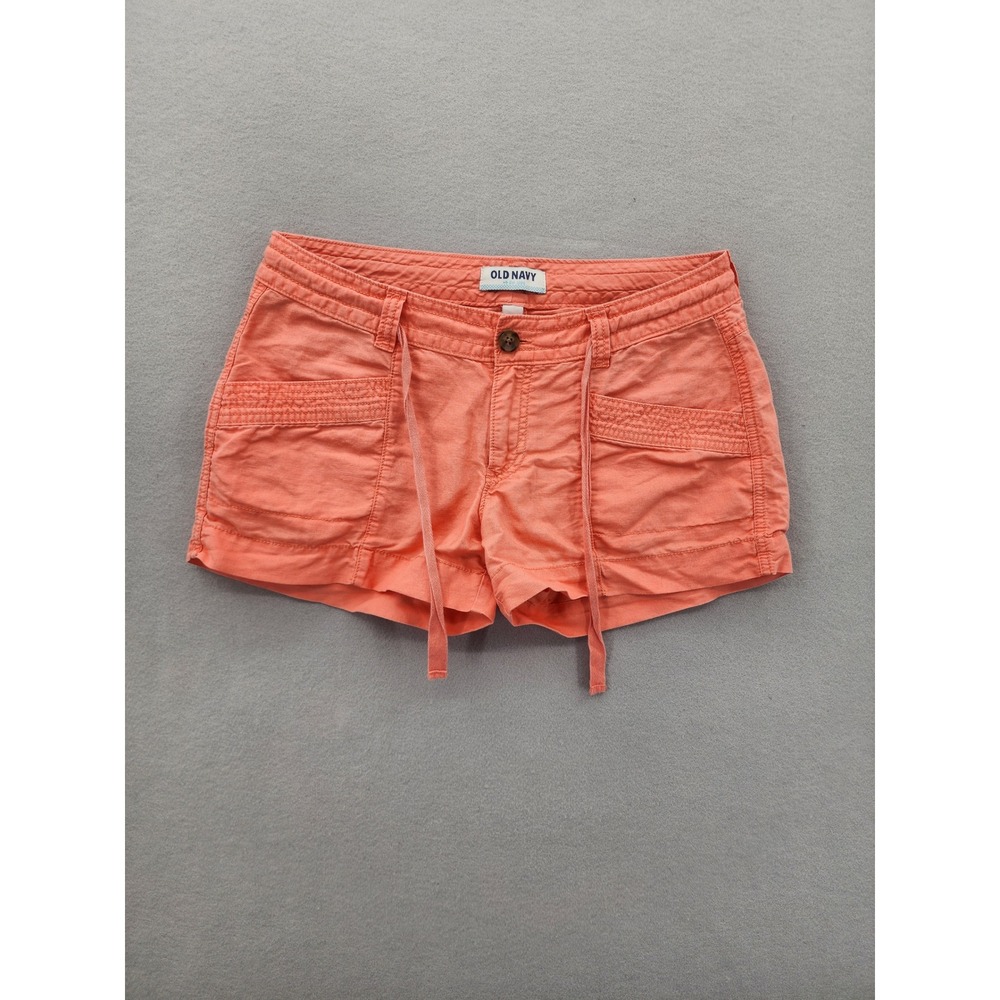 Old Navy‎ Coral Orange Linen Cotton Blend Drawstring Shorts Womens Size 4 Casual